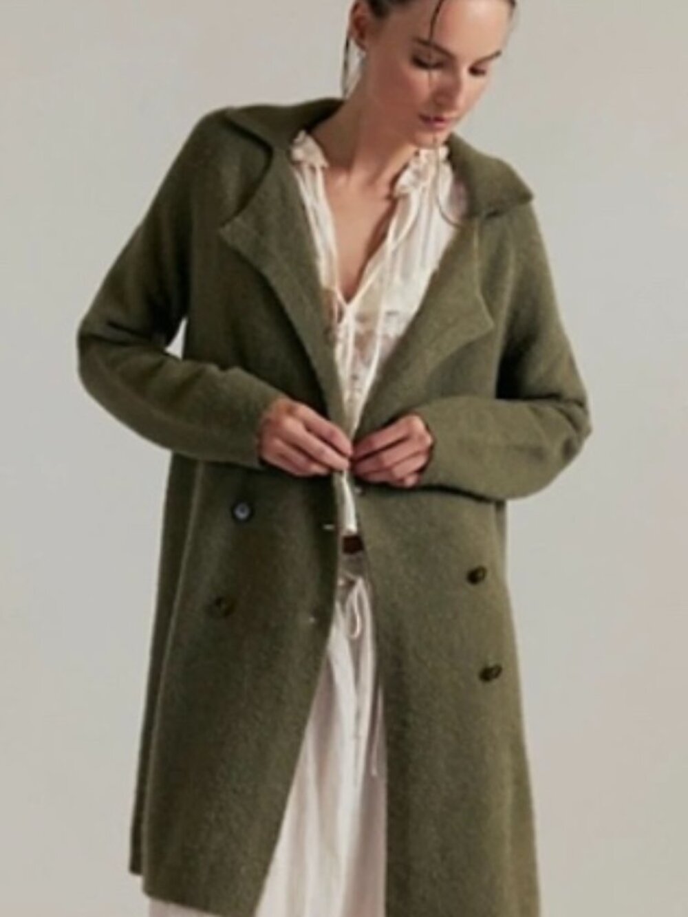 NWT We The Free Stand Up Sweater Jacket Green Quiet Luxury Coatigan Boho XS $298